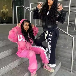 Ensemble sweat à capuche zippé et survêtement épais délavé à l'acide, avec patch brodé vieilli, style streetwear vintage pour homme - Product Image 6