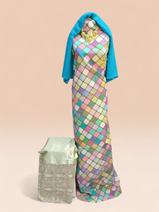 Ensemble complet de dirac multicolore allemand-suisse avec châle turquoise |   Robe de Mariage Traditionnelle Somalienne de Luxe pour Femmes - Product Image 1