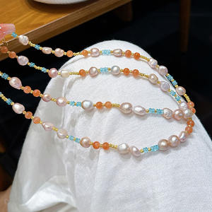 Elegante Collar Diario para Mujer, Perla Barroca Natural Dorada con Diseño de Fosfato Azul Gris, Estilo Chino Nuevo - Product Image 4