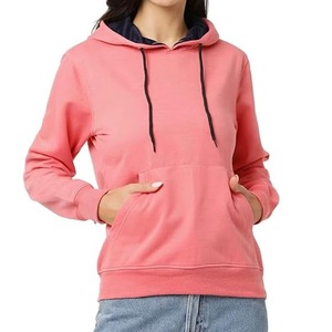 Women's Solid <b>Pink</b> Hoodie Long Sleeve Pullover <b>Sweatshirt</b> with Kangaroo Pocket Drawstring Casual Top - Product Image 5