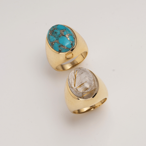 Natural Turquoise <b>Statement</b> <b>Ring</b> Gold Plated Brass Handmade Oval Cabochon Gemstone <b>Ring</b> For Women Gift - Product Image 2