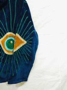 Dark Blue Velvet Knitted Suzani <b>Jacket</b> Jaipur Hand Embroidered Evil Eye <b>Women</b> Autumn Winter Breathable Cotton Vintage Boho - Product Image 2