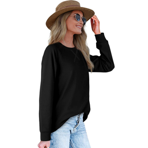 Haut décontracté en maille à manches longues et col rond noir pour femme, coupe classique, couleur unie, idéal pour l'automne - Product Image 2