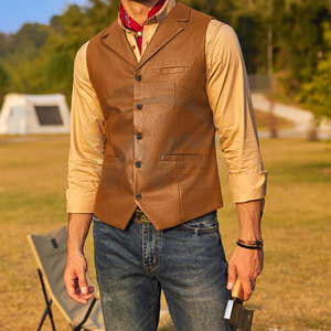 Gilets Western polyvalents au style classique, design léger et poches avant pratiques, en cuir. - Product Image 4