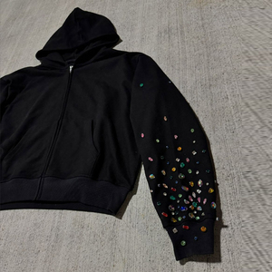 Sweat à capuche zippé personnalisé noir avec strass, streetwear oversize hiver pour hommes et femmes, cristaux colorés, tissu respirant - Product Image 5