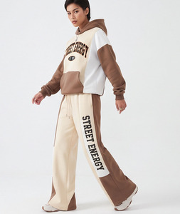 Survêtement décontracté pour femme, coupe ample, 100 % coton, taille mi-haute à cordon, manches longues, streetwear d'hiver respirant - Product Image 3