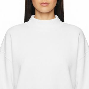 Sudadera Blanca Oversize para Mujer con Cuello Alto, Hombros Caídos, Manga Larga, Tejido de Algodón, Color Sólido, Casual, Transpirable, Otoño - Product Image 4