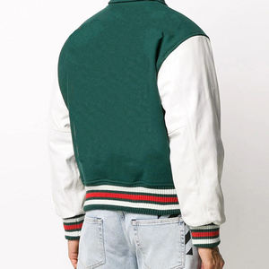 Green Varsity <b>Jacket</b> With Orange W Applique And 99 Number Preppy Style Turn-down Collar Regular Fit Autumn Wear - Product Image 2
