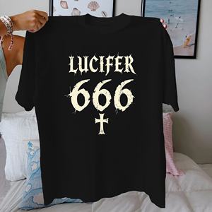 T-shirt pour femme Lucifer 666 au design gothique, 100% coton, col rond, manches courtes, coupe classique, toutes saisons - Product Image 3