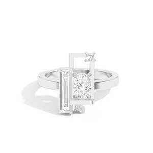 Bague de mariage personnalisée en or 10k 14k 18k avec diamant de laboratoire taille coussin de 0,8 carat et pierres latérales taille baguette – Fabricant de bijoux - Product Image 4
