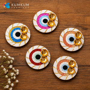 Plato de Haldi Kumkum con Ojo Turco, Hecho a Mano en India, para Pooja, Decoración Festiva para el Hogar o Templo, Regalo de Diwali, Recuerdo de Boda - Product Image 3