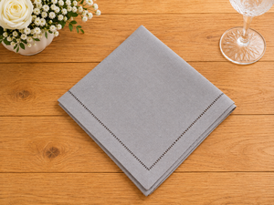 Serviette de table en lin de qualité supérieure, élégante, grise, avec bordure à double surpiqûre contrastée, serviette de table de luxe - Product Image 4