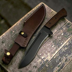 Couteau de chasse artisanal en acier inoxydable à lame pleine, manche en bois, lame à pointe tombante, étui en cuir noir, outil de survie en plein air - Product Image 6