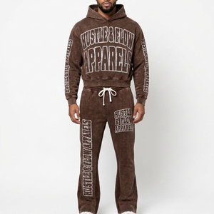OEM Custom Logo Streetwear Oversized Flared Sweatpants and Hoodie Sets Wholesale Price <b>Men</b> <b>Flare</b> Tracksuits - Product Image 2