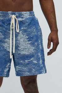 Mens <b>Bleached</b> Board Shorts Mid Waist Drawstring Cotton Casual Style Short Length Print Design - Product Image 4