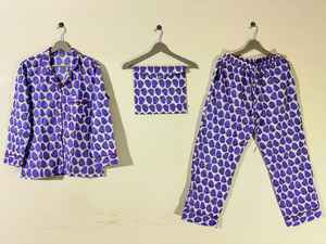 Conjunto de pijama de algodón hecho a mano en India, ropa de dormir de algodón suave, traje de noche con estampado floral de algodón hecho a mano, conjunto de ropa de estar Jaipuri. - Product Image 3
