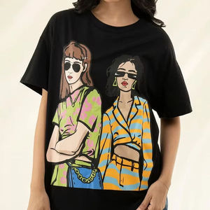 เสื้อยืดพิมพ์ลายทันสมัยสำหรับผู้หญิงเสื้อยืดทรงหลวมระบายอากาศได้ดีพิมพ์ลายเสื้อผ้าสไตล์สตรีทแวร์ - Product Image 1