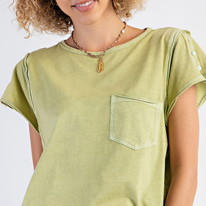 Camisetas de Verano para Mujer, Estilo Urbano, Manga Corta, Cuello Redondo, 100% Algodón, Tops Casuales con Bolsillo - Product Image 5