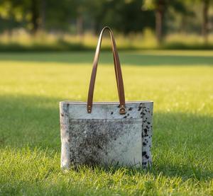 Sac fourre-tout en cuir véritable fait main avec poils de vache, pour femme, mode, logo personnalisé, fermeture éclair, broderie, vente en gros LHTB-0063 - Product Image 1