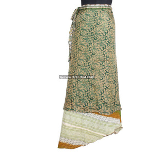 Beautiful Color Vintage Silk Magic <b>Wrap</b> Around Long <b>Skirt</b> 2 Layer Reversible Magic Silk Saris <b>Wrap</b> Long <b>Skirt</b> Silk Sari Fabric - Product Image 6