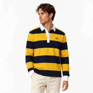 Polo à manches longues rayé personnalisé pour homme – Maillot de rugby en coton respirant de haute qualité – Hauts de sport décontractés et tendance – Vente en gros - Product Image 1