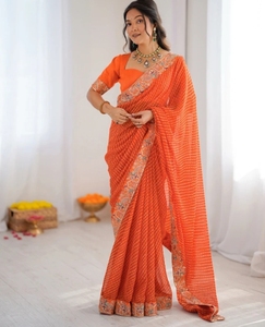 Sari en Georgette de Rayonne KV Traditionnel Imprimé Brodé Réversible Infroissable pour Fête - Product Image 4