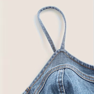 Wholesale Women's Denim Tank <b>Tops</b> Strappy Zip Front Solid Color Sexy Casual Wear Cotton Breathable Eco-Friendly OEM Service - Product Image 4