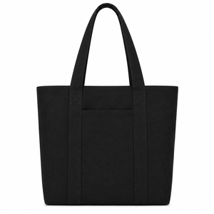 Sac fourre-tout en toile noire avec broderie « Keep It Simple », design minimaliste pour le shopping en toutes saisons - Product Image 3
