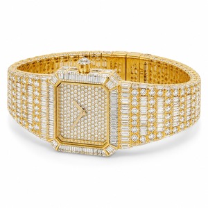 Luxury Women's <b>Diamond</b> <b>Watch</b> Yellow Gold Case Rectangle Quartz Analog Bracelet - Product Image 2