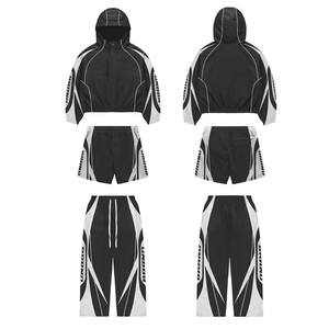 Conjunto Deportivo Informal de 3 Piezas, Chaqueta con Capucha, Pantalones con Cordón, Shorts, 100% Nailon, Cortavientos Ligero, Unisex - Product Image 3