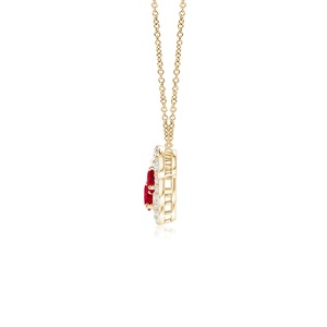 Collier chaîne à maillons en or pur 14 carats certifié IGI avec rubis rouge naturel taille ronde et halo de diamants, pendentif de luxe de qualité supérieure pour soirée - Product Image 3