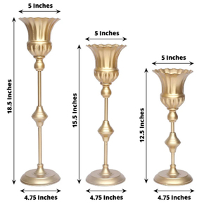 Juego de 3 Jarrones Decorativos para Mesa, Estilo Vintage, Color Dorado Metálico, Forma de Trompeta - Product Image 3