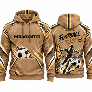 เสื้อฮู้ดฟุตบอลผู้ชายแบบกำหนดเองของคาเมล 320 GSM ผ้าโพลีเอสเตอร์ 100% ระบายอากาศได้ดี เสื้อฮู้ดฝึกซ้อมฟุตบอลระดับพรีเมียมสำหรับนักเตะ - Product Image 1