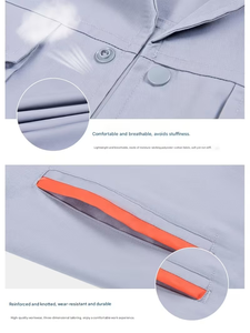 2026 New Summer Light Gray Contrast Short Sleeve Elastic Waist Cotton Oeko-Tex Certified Pants Set Unisex Workwear Suit - Product Image 6