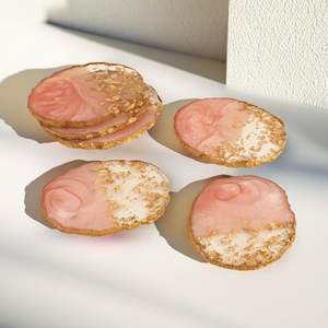 Posavasos de Resina y Madera para Tazas de Té, Café y Tazas |   Posavasos de Resina |   Accesorios de Decoración para Mesa de Comedor - Rosa Dorado - Product Image 3