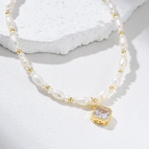 Freshwater Pearl Necklace Square Charm 925 Sterling <b>Silver</b> 14K Gold Plated Beaded <b>Choker</b> Women Minimalist Jewelry NL098 - Product Image 5