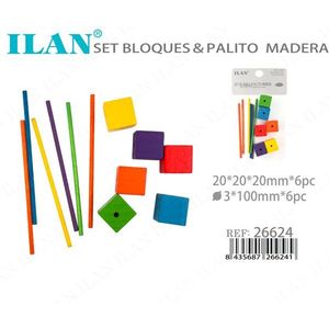 Set di blocchi e bastoncini in legno ILAN 20x20x20mm 6 pezzi 3x100mm 6 pezzi Giocattolo da costruzione - Product Image 2