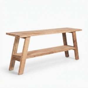 <b>Rustic</b> Solid Wood Console <b>Table</b> 2 Tier Bottom Shelf <b>Wooden</b> Entryway Hallway Side <b>Table</b> Natural Timber Living Room Home Furniture - Product Image 1