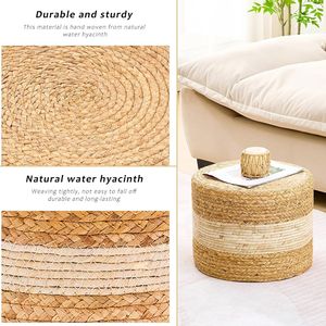 Poggiapiedi Quadrato Bianco Fatto a Mano in Giacinto d'Acqua Naturale con Contenitore per Arredamento Casa e Uso Alberghiero - Product Image 6