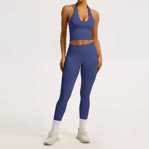 Ensemble de yoga personnalisé avec logo pour femmes, leggings taille haute, soutien-gorge de sport push-up, séchage rapide, respirant, vêtements de sport actifs pour la salle de sport - Product Image 5