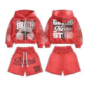 Ensemble short et sweat à capuche zippé pour homme/femme, entièrement orné de strass, respirant, idéal pour l'automne et le streetwear urbain - Product Image 2