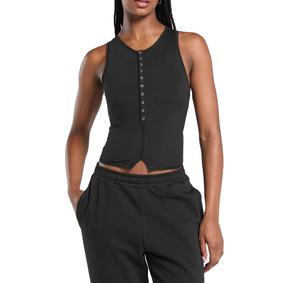 Camiseta sin mangas de Color único para mujer, ropa activa de talla grande de algodón/fibra de bambú, camiseta sin mangas cómoda y de secado rápido para mujer con botones - Product Image 1