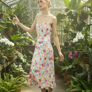 Women's Floral Print Pleated Washable Spaghetti Strap <strong>Midi</strong> <strong>Dress</strong> 2026 Summer Casual Sleeveless High Waist Fitted <strong>Dress</strong> - Product Image 2