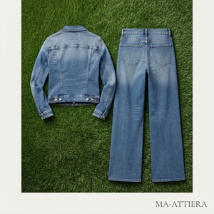 Ensemble veste en jean bleu et jean large pour femme, tenue décontractée en denim deux pièces, vêtements de mode streetwear - Product Image 5