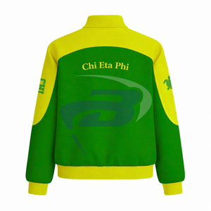 เสื้อแจ็คเก็ตผ้าทวิลล์คอตตอนสไตล์นักแข่งของชมรมชีเอต้าฟี พร้อมโลโก้แบบกำหนดเอง เสื้อผ้าสไตล์กรีก คอตั้ง และเสื้อแจ็คเก็ตนักแข่งแบบคัลเลอร์บล็อก - Product Image 3