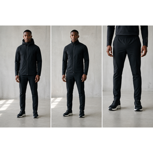 OEM Men's Performance Hooded Jacket and Pants <b>Set</b> Recycled Nylon Elastane Water Repellent Stretch Woven Tracksuit - Product Image 1