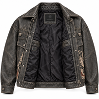 Veste en cuir vieilli à motif Static Stallion pour homme, en cuir de vachette anthracite personnalisé, style western clouté, fournisseur direct d'usine