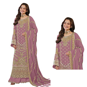 Traje pakistaní completamente cosido de georgette sintético pesado con bordado de lentejuelas y trabajo Khatli, Salwar Kameez para boda - Product Image 5