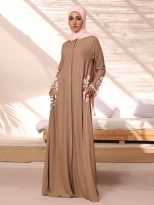 Vestido de Lino de Alta Calidad, Moda Dubái, Color Sólido, Abaya Holgada, Ropa Islámica para Mujer Musulmana, Abaya Lisa para Ramadán y Eid - Product Image 2