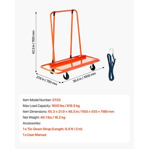 Carrello per Cartongesso in Acciaio con Capacità di Carico di 816 Kg e 4 Ruote Girevoli, Carrello Porta Pannelli Resistente - Product Image 6